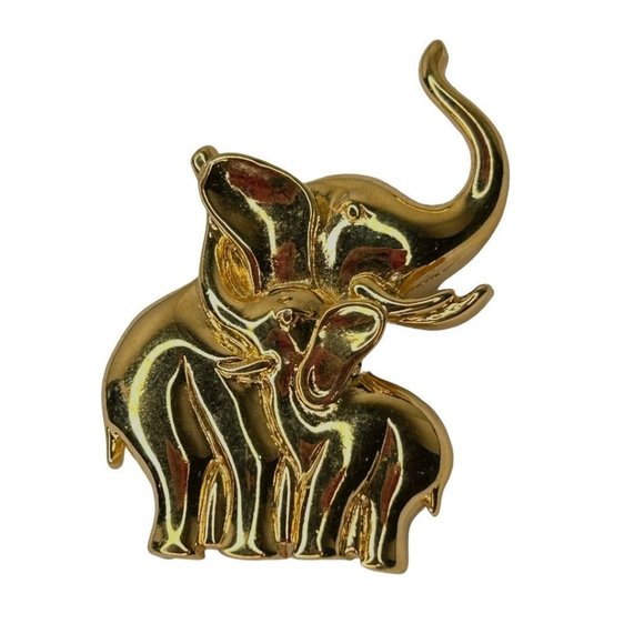 Vintage Goldtone Signed LR Lady Remington Mom Baby Elephant Figural Brooch Pin - Picture 3 of 6